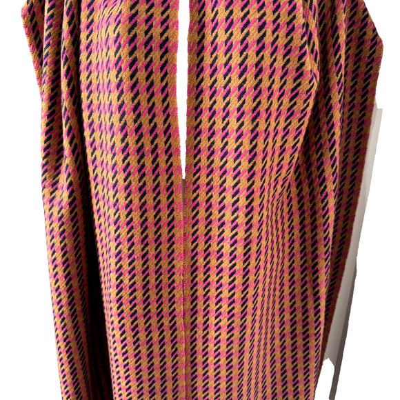 NWOT J Crew Wool Blend Scarf Brown Navy Pink Geometric 22"x90" - Picture 4 of 6